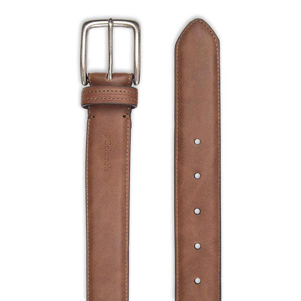 Columbia Cinturón de piel para hombre, estilo Trinity para vaqueros, caqui, vestido, correa de piel, hebilla plateada