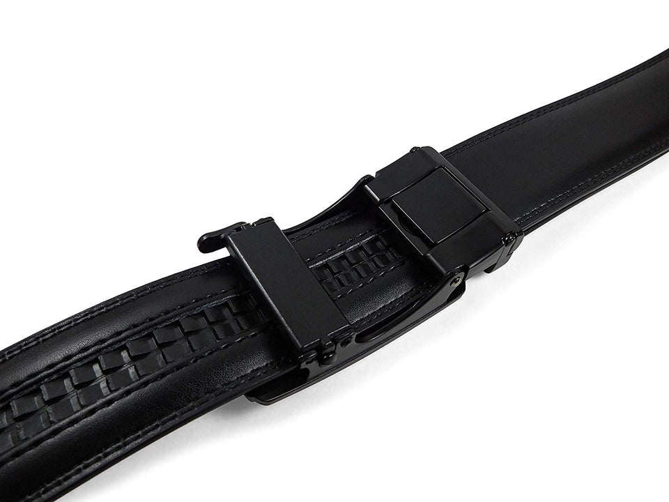 SIGLO® Cinturón para Hombres de Piel con Hebilla Automática – Diseño sin Agujeros – Cinturón de Clic Ajustable – Se adapta a tamaños 30-44 – Corte a su Ajuste Exacto – Correa Negra