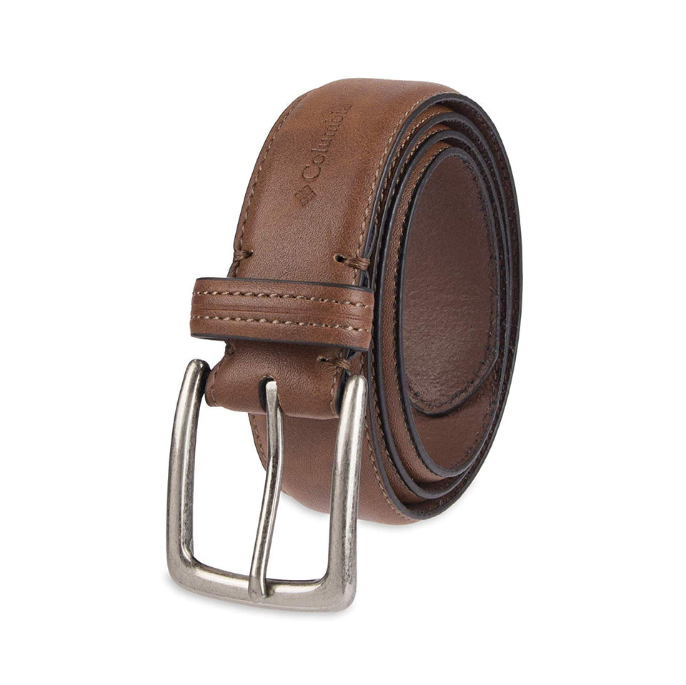 Columbia Cinturón de piel para hombre, estilo Trinity para vaqueros, caqui, vestido, correa de piel, hebilla plateada