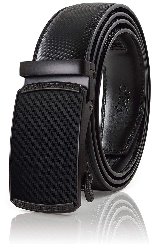 SIGLO® Cinturón para Hombres de Piel con Hebilla Automática – Diseño sin Agujeros – Cinturón de Clic Ajustable – Se adapta a tamaños 30-44 – Corte a su Ajuste Exacto – Correa Negra