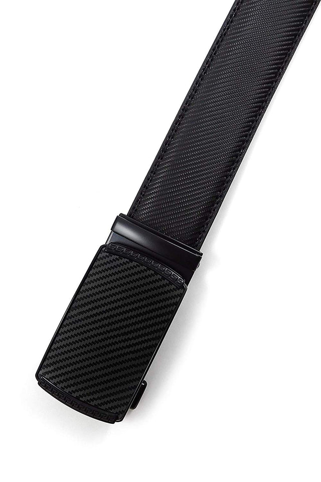 SIGLO® Cinturón para Hombres de Piel con Hebilla Automática – Diseño sin Agujeros – Cinturón de Clic Ajustable – Se adapta a tamaños 30-44 – Corte a su Ajuste Exacto – Correa Negra