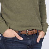 Columbia Cinturón de piel para hombre, estilo Trinity para vaqueros, caqui, vestido, correa de piel, hebilla plateada